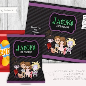 Etiqueta de bolsa de chip de tamaño de bocadillo de cumpleaños de amigos fantasma, favores de fiesta, etiquetas, pegatinas, personalizado, Digital