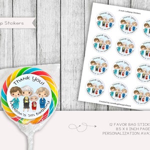 Golden Gals Birthday lollipop Stickers, Best Friends Toppers, Labels, Stickers, Party Favors, Personalized, Printable, Digital