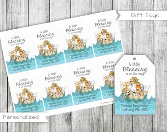 Noah's Ark babyshower bedankkaartjes, cadeaukaartjes, feestartikelen, afdrukbaar, digitaal, gepersonaliseerd