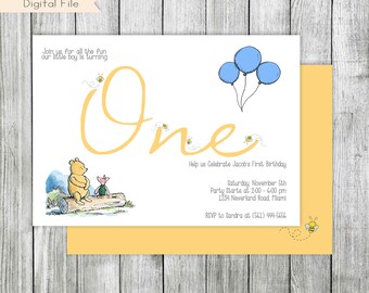 Classic Bear Birthday Invitation, Personalized Printable (Digital File)