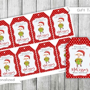 Etiquetas de agradecimento para chá de bebê de Natal do Papai Noel, etiquetas para presentes, lembrancinhas, imprimíveis, digitais, personalizadas
