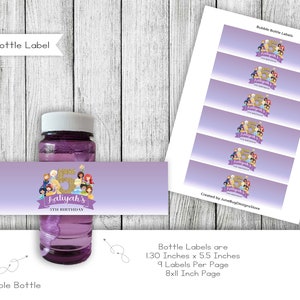 Princess Friends Bubble Bottle Labels, Princess Labels, Princess Favors, Bubble Bottle Labels, Personalized, Digital