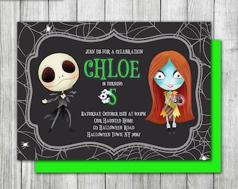 Nightmare Halloween-verjaardagsuitnodiging, Jack en Sally (digitale download)