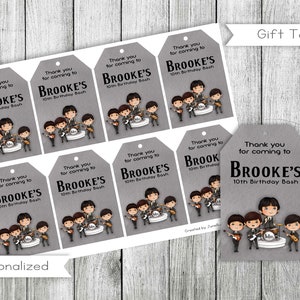 Etiquetas de agradecimiento para cumpleaños de una banda de chicos de rock and roll, etiquetas de regalo de una banda de rock, etiquetas digitales, personalizadas