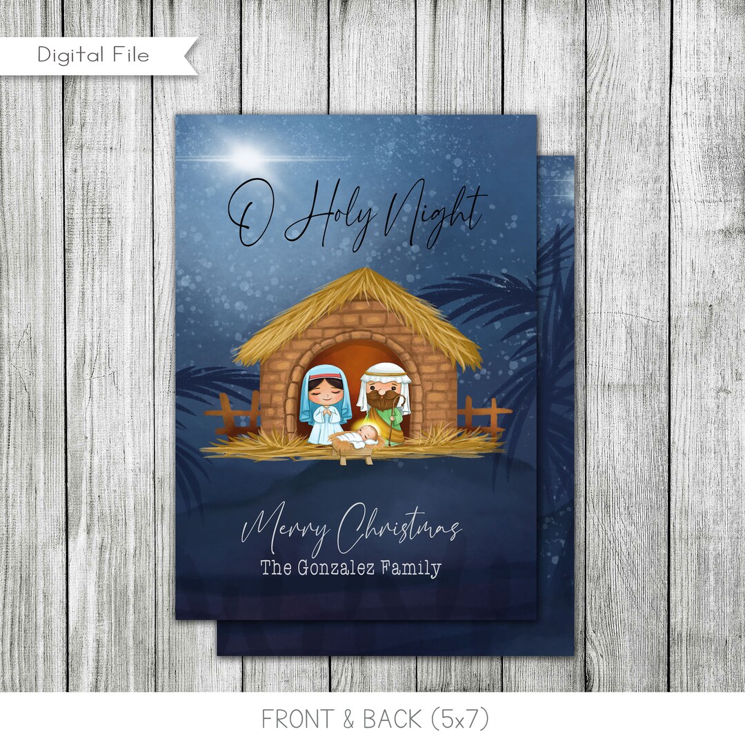 Holy Night Christmas Card, Nativity Christmas Card, Printable