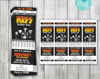 Rock n Roll Concert Tickets Birthday Invitation, Music Rock Concert Birthday Invitation, Printable, Digital, Editable, Size 2.5x7, JPG, PDF