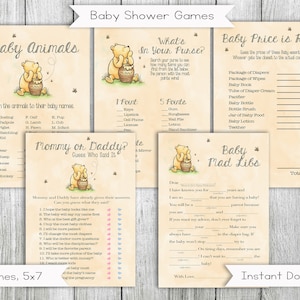 Classic Winnie the Pooh Baby Shower Games, Baby Shower Game Set of 7 ...