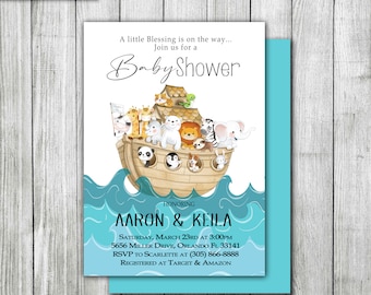 Uitnodiging babyshower Ark van Noach, babydieren (digitaal bestand)