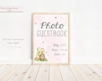 Winnie de Poeh babyshower foto gastenboek bord (directe download)