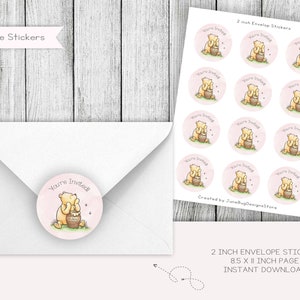 Classique Winnie l’ourson Baby Shower Enveloppe Autocollant, vous êtes invité étiquette, Numérique, Imprimable, Téléchargement instantané