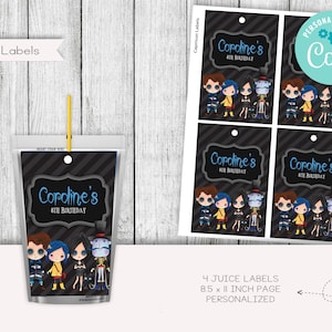 Cute Creepy Dolls Birthday Juice Pouch Labels, Editable (Digital)