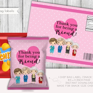 Golden Gals Valentine's Day Snack Size Chip Bag Label, etiquetas del día de San Valentín, favores de fiesta, descarga instantánea, digital