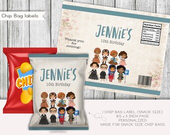 Fierce Girls Birthday Snack Size Chip Bag Labels, Party Favors, Labels, Printable,  Personalized, Digital