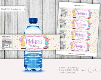 Snoepjes en lekkernijen verjaardag waterflesetiketten, gepersonaliseerd (digitaal)