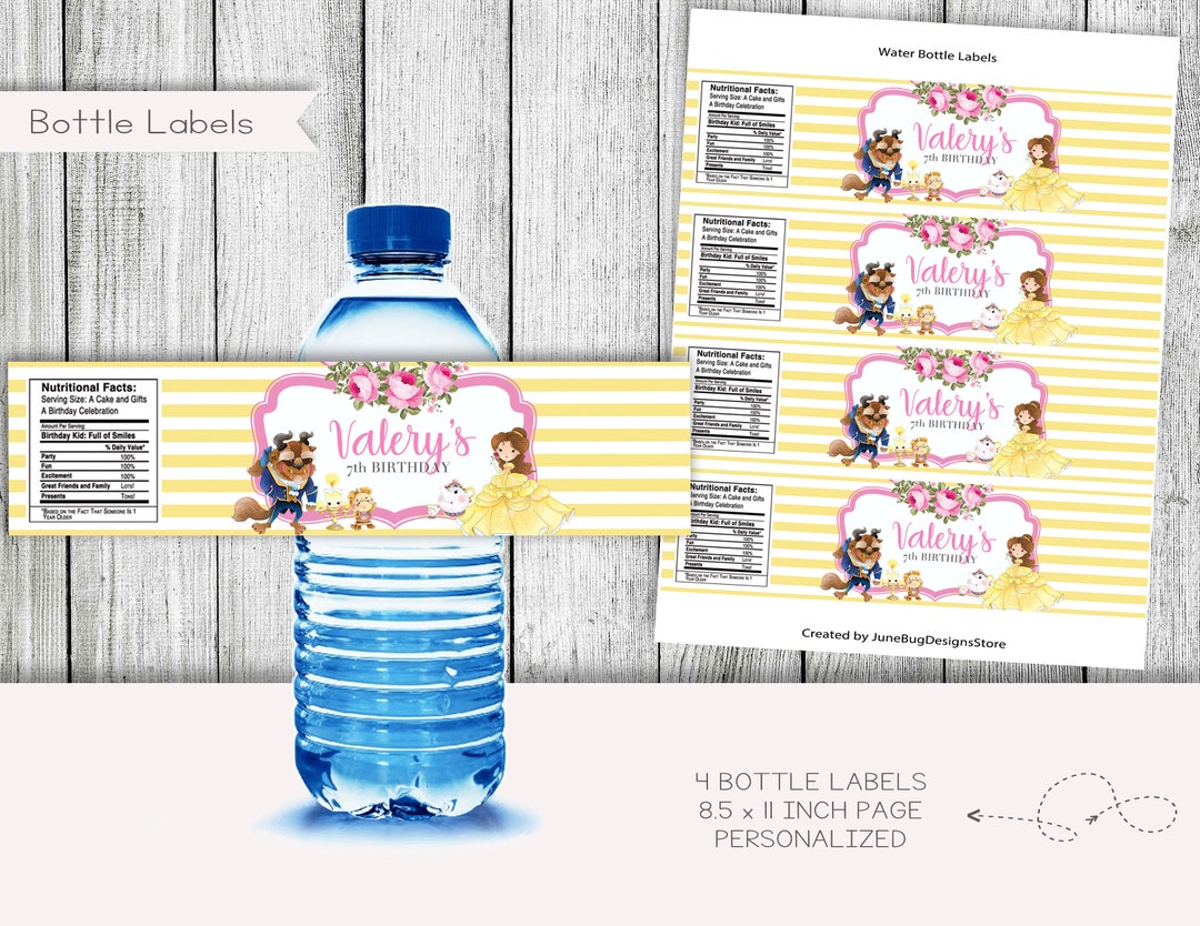 Beauty and the Beast Water Bottle Labels, Personalized Party Favors ...