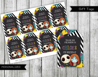 Nightmare Birthday Thank You Tags, Personalized Favor Tags (Digital)