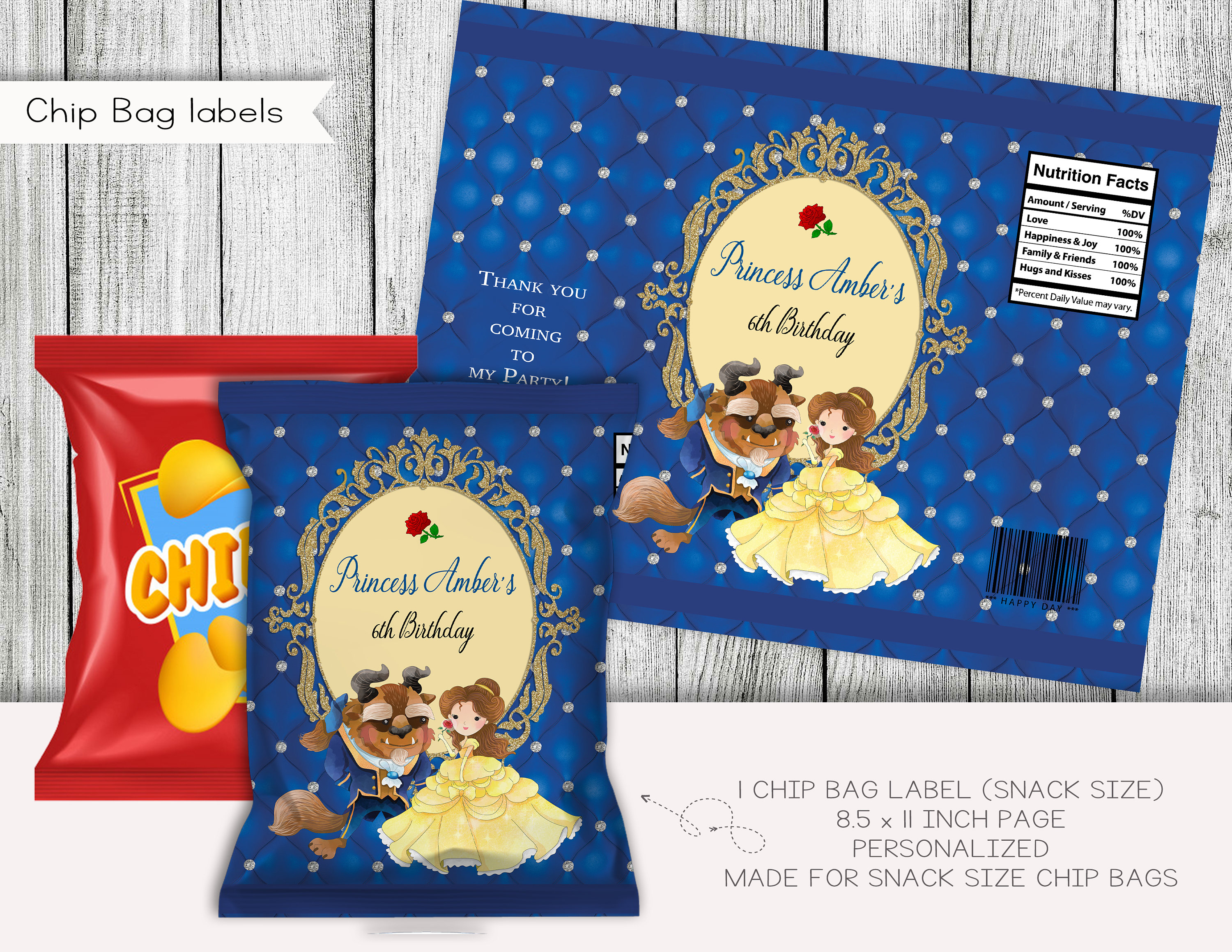 Beauty and the Beast Birthday Lollipop Sticker Labels, Princess Toppers ...