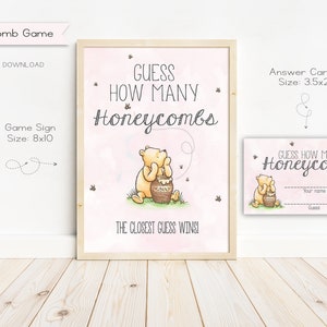 Classico Winnie the Pooh Baby Shower Quanti favi, Carte di firma e risposta, Stampabile, Digitale, Download istantaneo