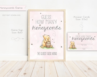 Klassische Winnie Puuh Baby Shower Wie viele Honigwaben, Zeichen und Antwort Karten, Printable, Digital, Instant Download