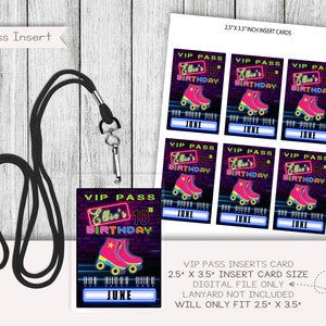 Pases VIP para patinaje sobre ruedas, pases VIP para cumpleaños, pases con cordón (3 x 4), imprimibles, personalizados, archivo digital
