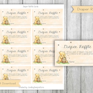 Carte classique de tombola de couches pour baby shower Winnie l'ourson, carte de tombola de couches, tombola de couches de baby shower, numérique, téléchargement immédiat