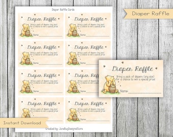 Klassische Winnie Puuh Baby Shower Windel Raffle Karte, Windel Raffle Karte, Baby Shower Windel Raffle, Digital, Instant Download