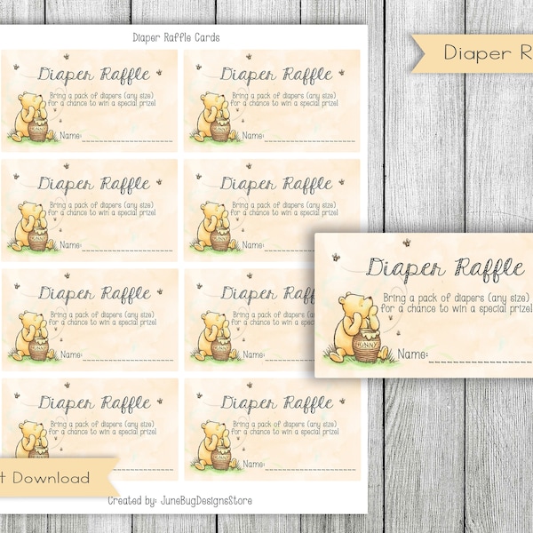 Classic Winnie the Pooh Baby Shower Diaper Raffle Card, Diaper Raffle card, Baby Shower Diaper Raffle, Digital, Instant Download