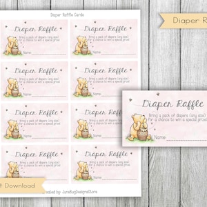 Carte classique de tombola de couches pour baby shower Winnie l'ourson, carte de tombola de couches, tombola de couches de baby shower, numérique, téléchargement immédiat