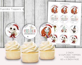 Christmas Nightmare Birthday Cupcake Toppers, Personalized (Digital)
