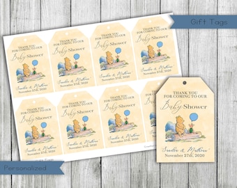 Winnie Puuh Babyparty Dankeschön Tags (Digital, Personalisiert)