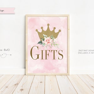 Princess Gold Crown Baby Shower Gift Table Sign, Gifts Sign, Baby Shower Sign, Instant Download