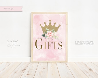 Princess Gold Crown Baby Shower Gift Table Sign, Gifts Sign, Baby Shower Sign, Instant Download