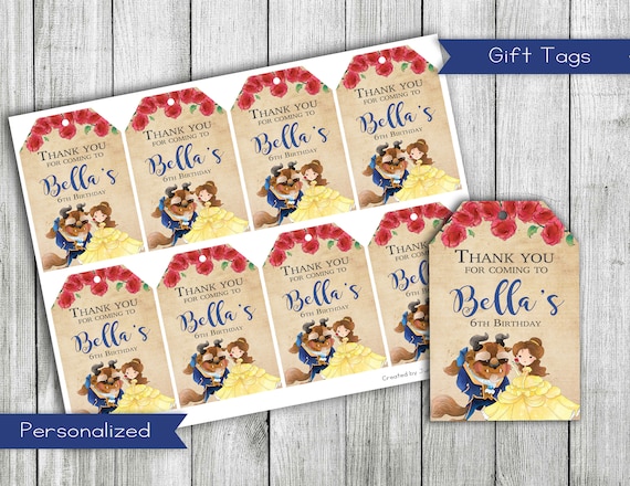 Beauty and the Beast Thank You Gift Tags Princess Birthday | Etsy