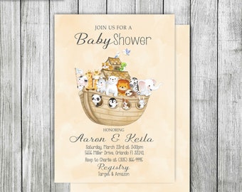 Uitnodiging babyshower voor de ark van Noach, babydieren (digitaal)