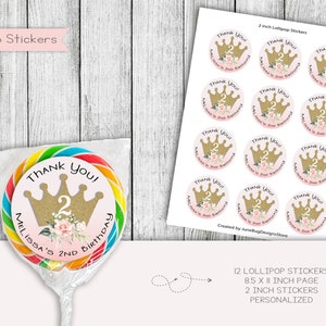 Princess Gold Crown lollipop Stickers, Princess favors, Princess Stickers, Princess Party, Gold Glitter Crown Birthday, Printable, Digital
