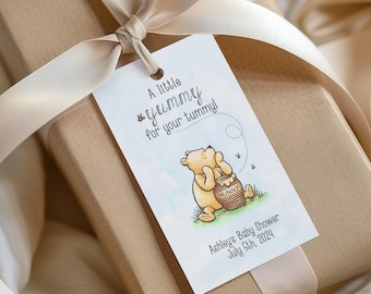 Classic Winnie the Pooh Birthday Thank you Tags, Gift Tags, Party favors, Printable, Digital, Editable, 2 x 3.5, JPG, PDF