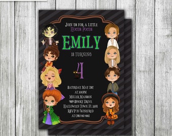 Witch Sisters Birthday Invitation, Halloween Party (Personalized Digital File)