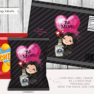 Creepy Halloween Girl Valentine's Day Snack Size Chip Bag Label, etiquetas del día de San Valentín, favores de fiesta, descarga instantánea, digital
