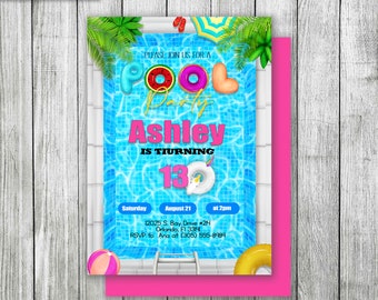 Pool Party Birthday Invitation, Personalized, Digital File, Printable
