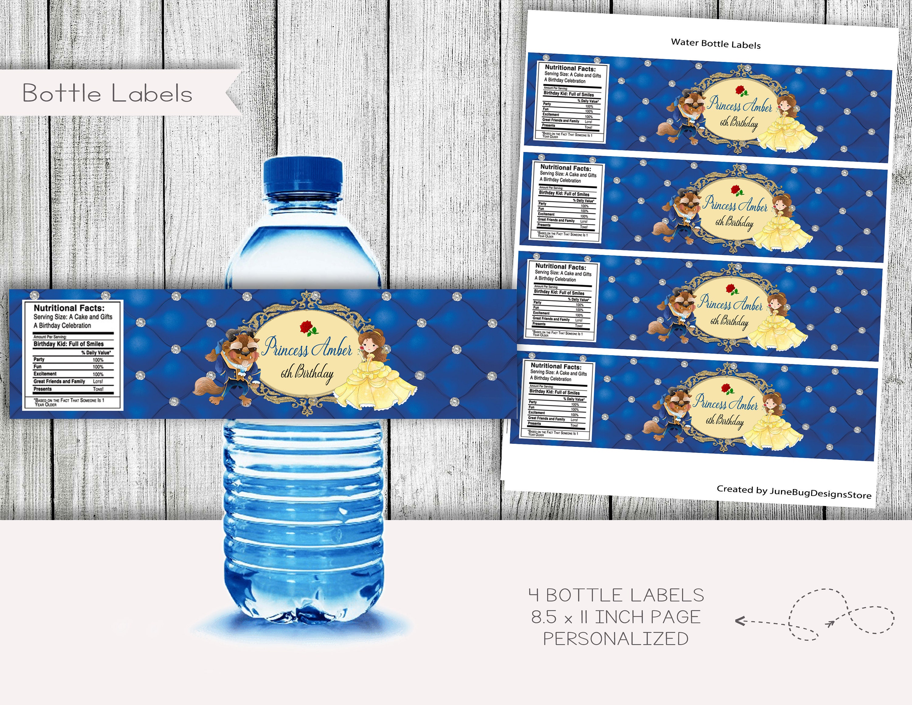 Beauty and the Beast Birthday Lollipop Sticker Labels, Princess Toppers ...