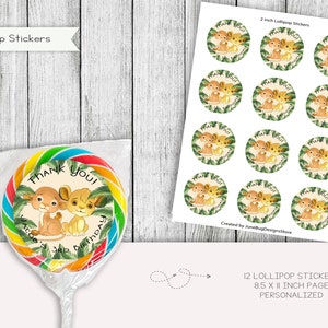 Autocollants de sucette d'anniversaire Prince Lion, faveurs de sucette bébé Lion, personnalisé, imprimable, numérique