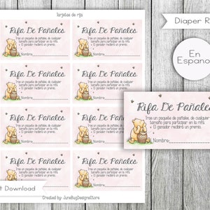 Carte de tombola de couches-culottes de baby shower classique espagnole Winnie l'ourson, carte de tombola de couches, baby shower Rifa de Pañales, numérique, téléchargement immédiat