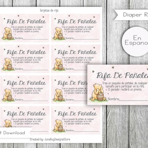 Rifa de pañales, tarjetas y letrero. Printable Diaper Raffle game.  Spanish.PDF Instant download. Boy, girl, gender reveal baby shower. Gold.