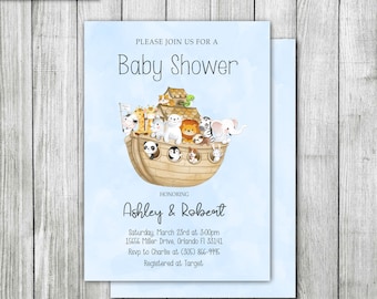 Uitnodiging babyshower voor de ark van Noach, babydieren (digitaal)