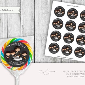 Rock Band cumpleaños 2 pulgadas Lollipop etiquetas adhesivas, toppers de rock clásico, favores de fiesta, imprimible, digital, personalizado
