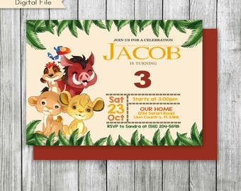 Lion Prince Birthday Invitation, Jungle Friends (Digital Download)