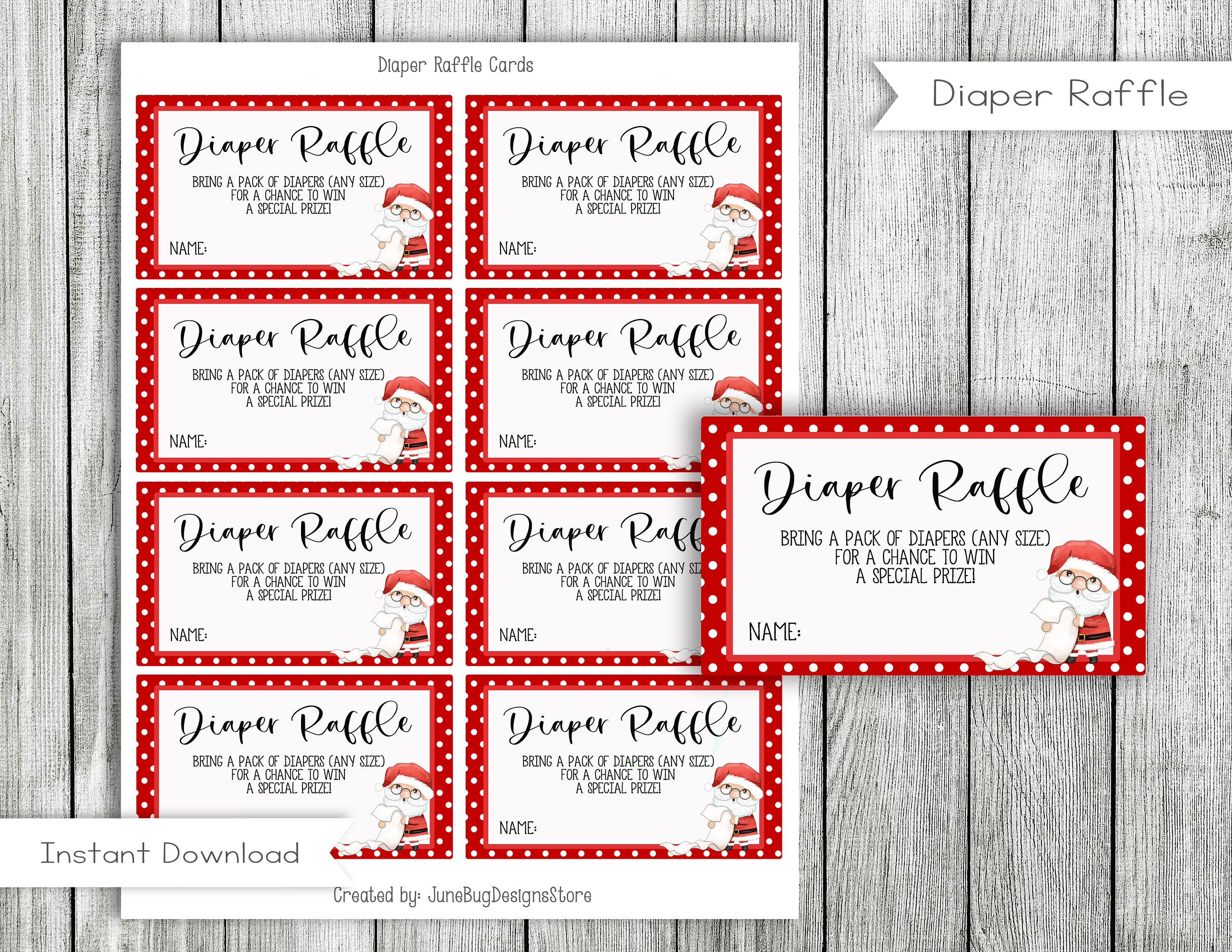 Santa Images Raffle Baby Santa Diaper Raffle Cards, Christmas Baby Shower (digital Download ...
