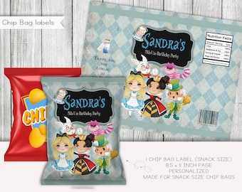 Alice in Wonderland-labels voor verjaardagskaarten, gepersonaliseerde feestbedankjes (digitaal)