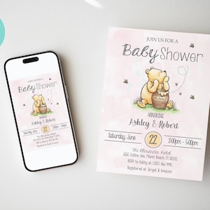 Classic Winnie the Pooh Baby Shower Invitation, Pooh Bear Baby Shower Invitation, Printable, Digital, Editable, Size 5x7, JPG, PDF