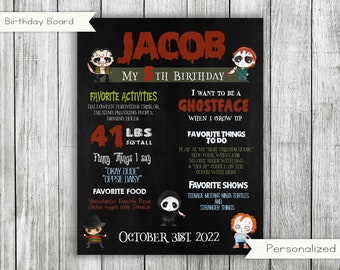Verjaardagsbord horrorfilm, mijlpaalposter (gepersonaliseerde digitale download)